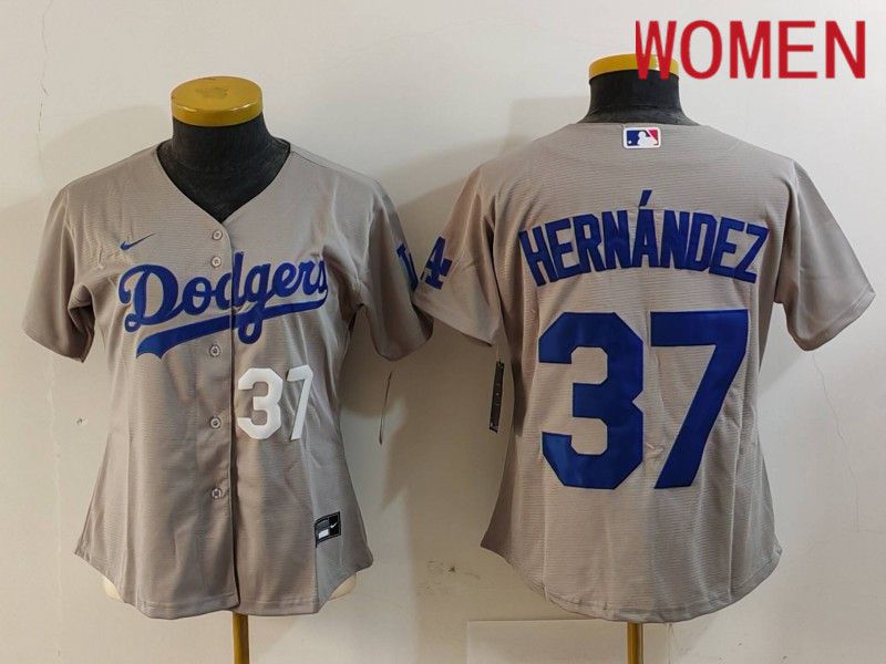 Women Los Angeles Dodgers 37 Hernandez Grey Nike Game 2024 MLB Jersey style 7263